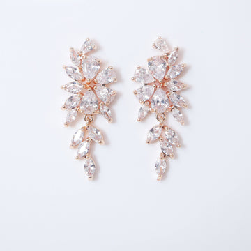 Swarovski Crystal Flower Leaves Earrings, Bridal Jewelry, Bridal Earrings, Crystal Bridal Earrings, Statement Earrings Cz